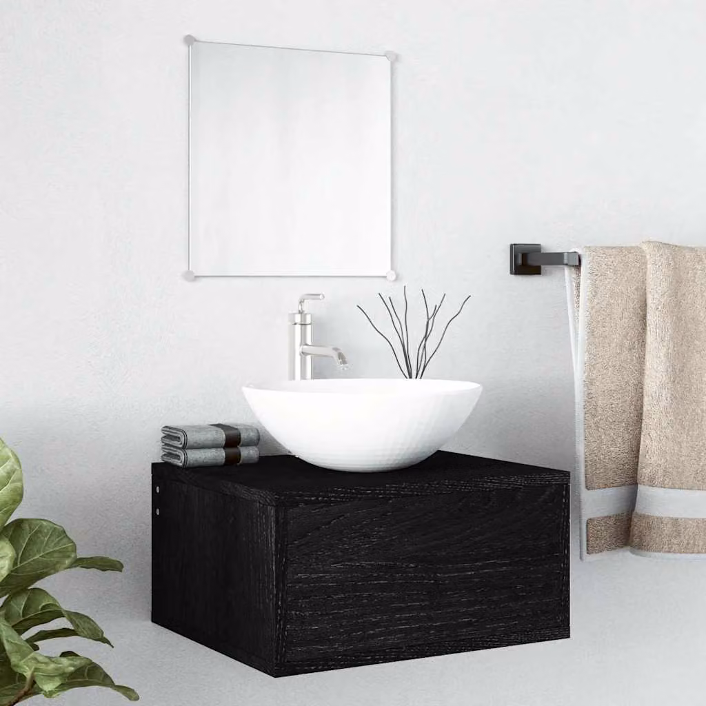 Set di mobili da bagno vidaXL in legno nero opaco composto da mobile sottolavabo e pensile con specchio L/P/H: 40 x 20 x 34 cm e 66 x 40 x 20 cm