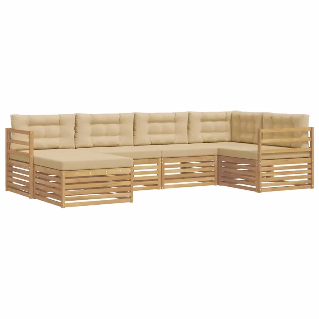 Set di divani da esterno a L vidaXL in legno di acacia con cuscini, bianco e beige – 2
