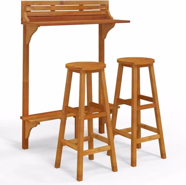 Set da Bar per Balcone 3 pz | Set Salotto da Giardino in Legno Massello di Acacia