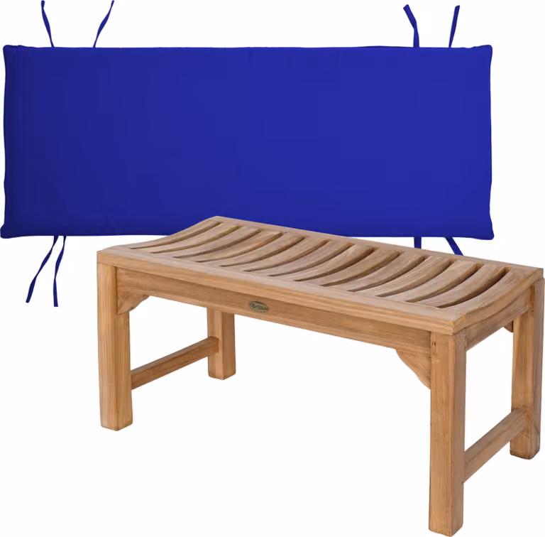 Panca in teak Ferrara 90cm in legno massiccio resistente alle intemperie + cuscino di seduta blu