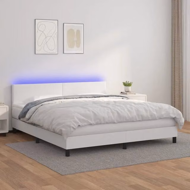 Letto Giroletto con Materasso Ibrido vidaXL in Similpelle Bianco con Illuminazione LED e Porte USB L/P/H: 160 x 200 x 88 cm – 1