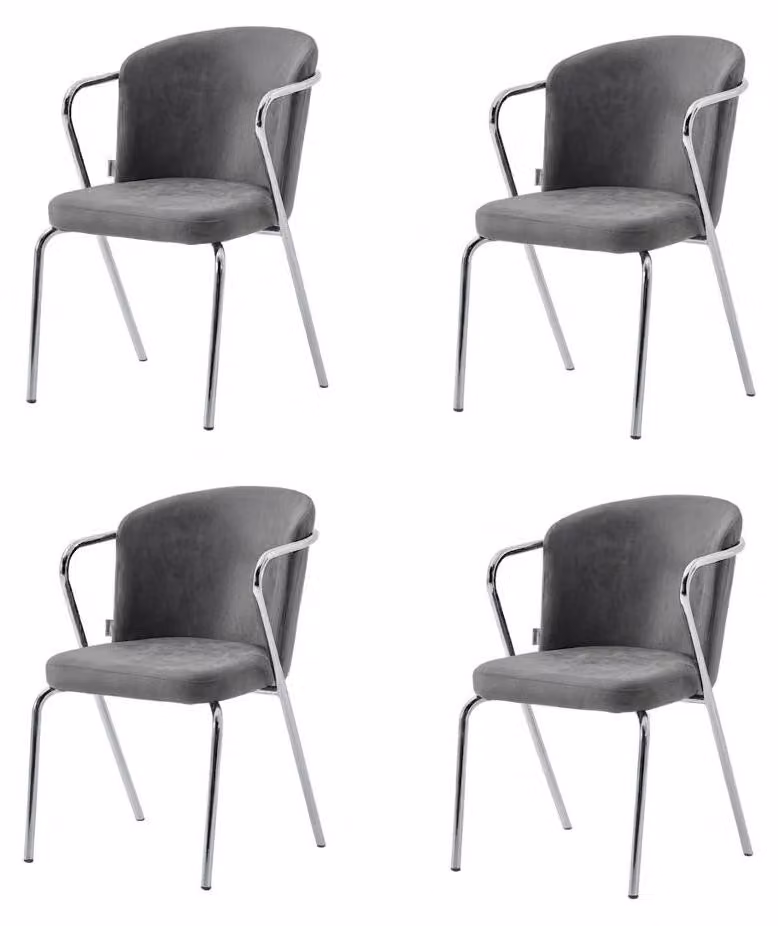 Set di sedie, 4 sedie moderne in tessuto, comode, morbide e confortevoli, grigie