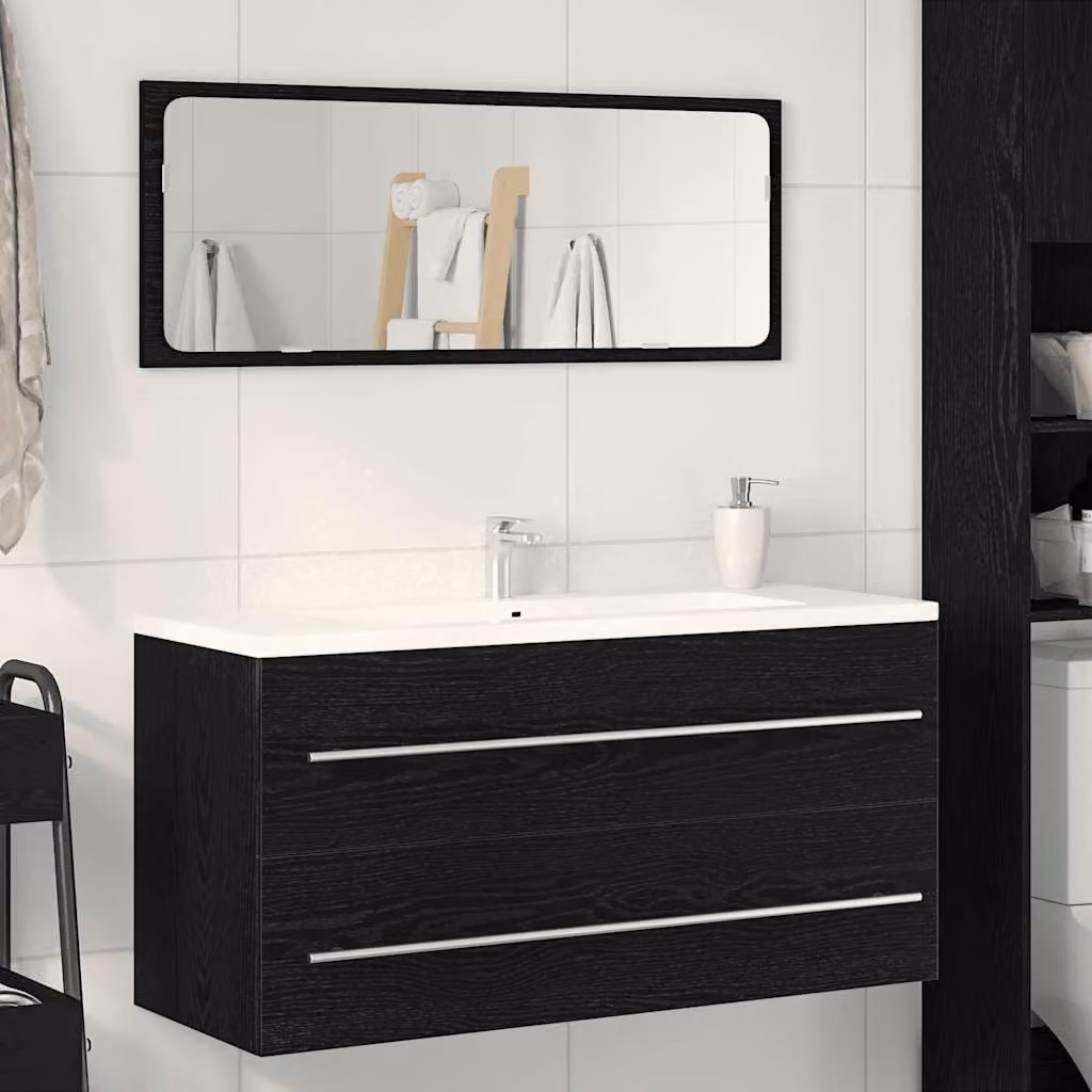 Lavabo da bagno sospeso vidaXL in legno multistrato nero e marrone stile rustico L 100 x P 38,5 x H 48 cm