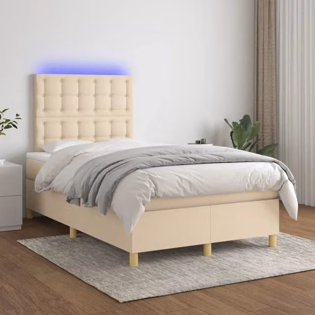 Letto Ibrido con Materasso vidaXL in Tessuto Beige e Bianco con Illuminazione LED e Porta USB L/P/H: 120 x 200 cm – 1