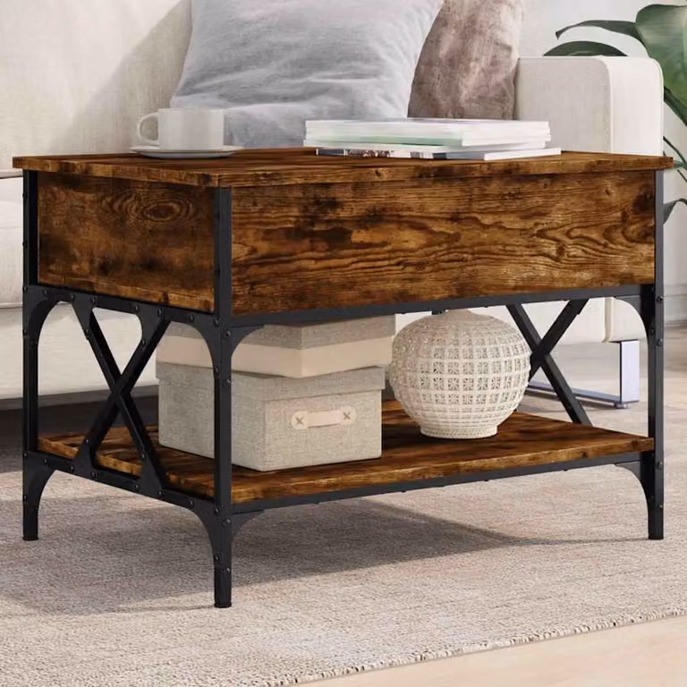 vidaXL Tavolino da Salotto Rettangolare in Rovere e Metallo, Colore Marrone, L 70 x P 50 x H 50 cm