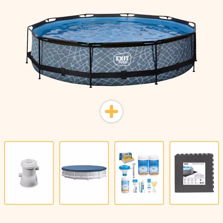 Piscina a sfioro "Exit Pool Rund" - Design effetto pietra - 360x76 cm - 5 pezzi - Codice prodotto: SCB17