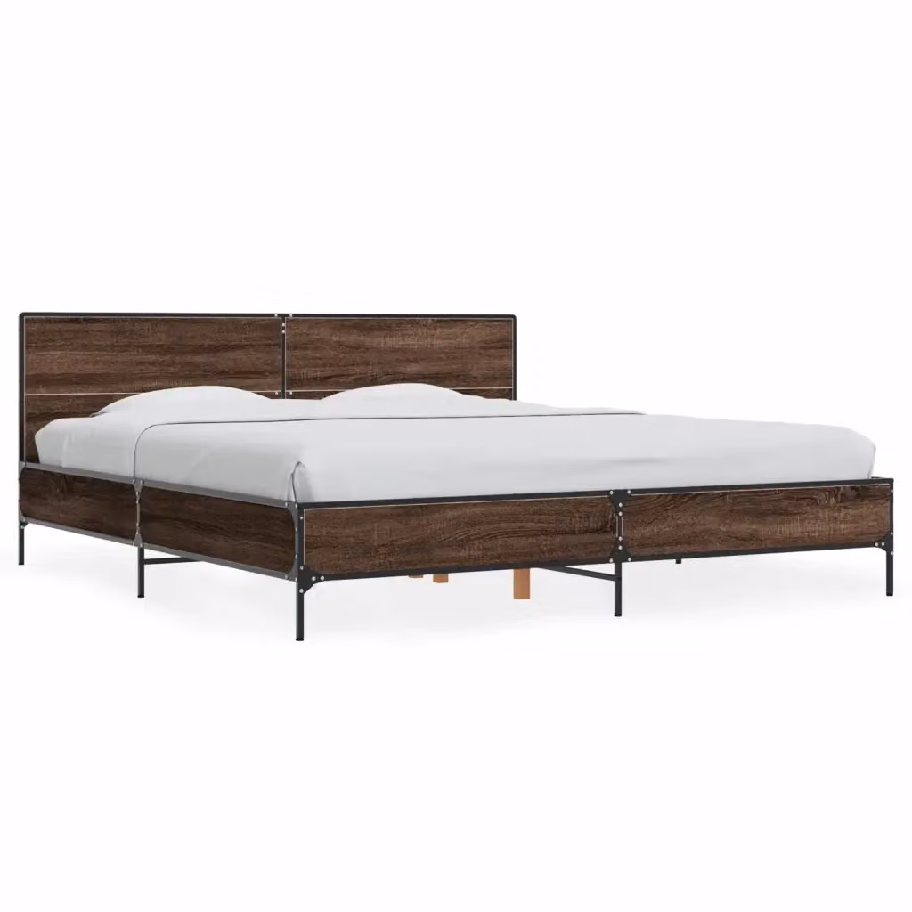 Letto con Giroletto vidaXL in Legno e Metallo, Rovere Marrone, 200 x 200 cm – 2