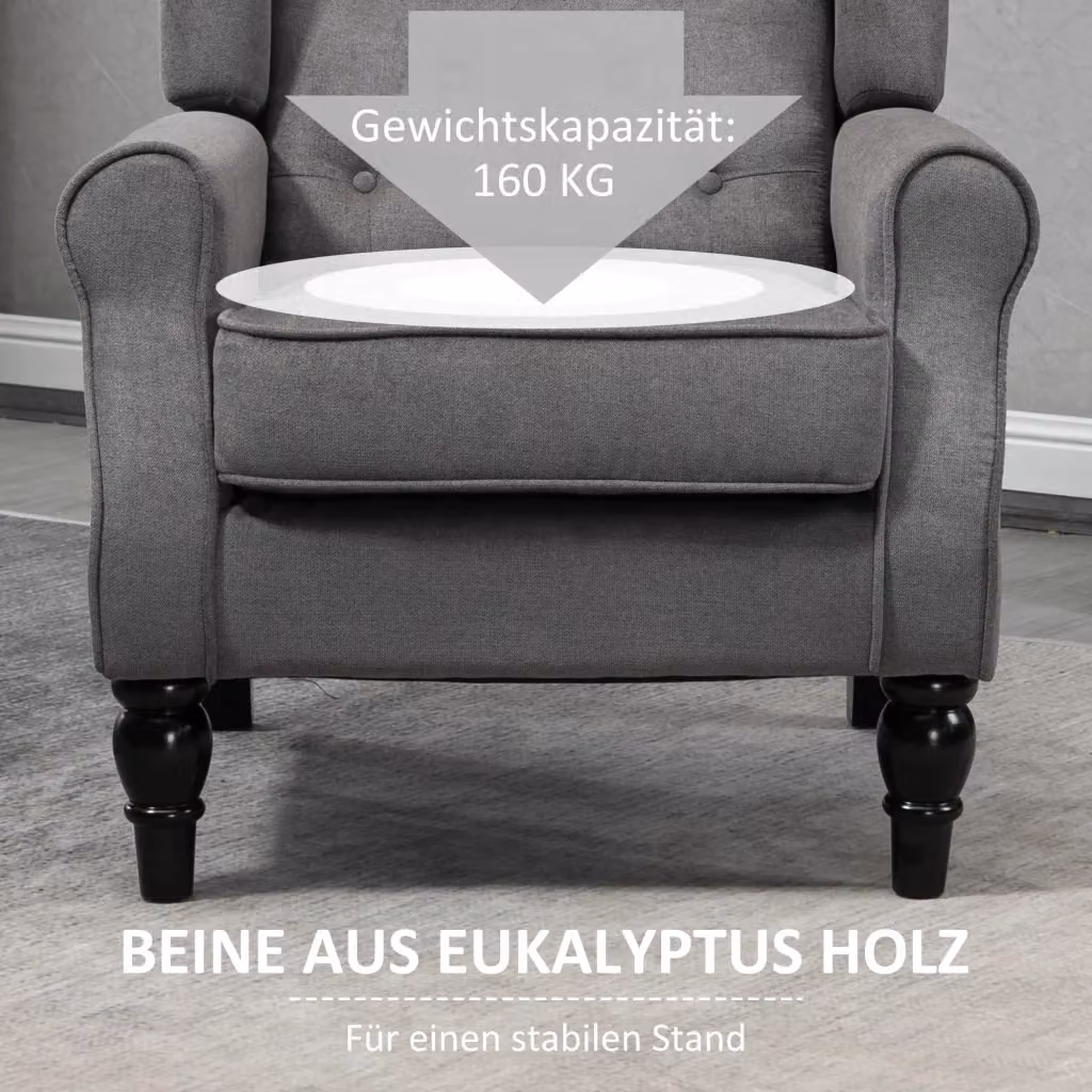 Poltrona Relax Moderna REDOM in Tessuto Grigio con Schienale Alto e Braccioli L/P/H: 74 x 86 x 102 cm – 2