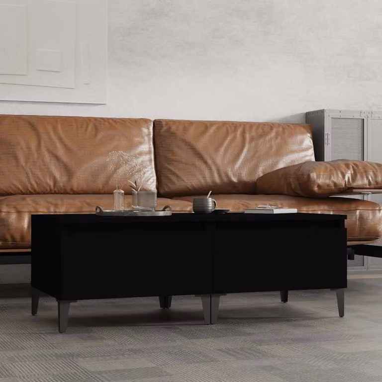 Set di 2 tavolini vidaXL in stile industriale neri con piano in legno e struttura in metallo, L/P/H: 50 x 46 x 35 cm