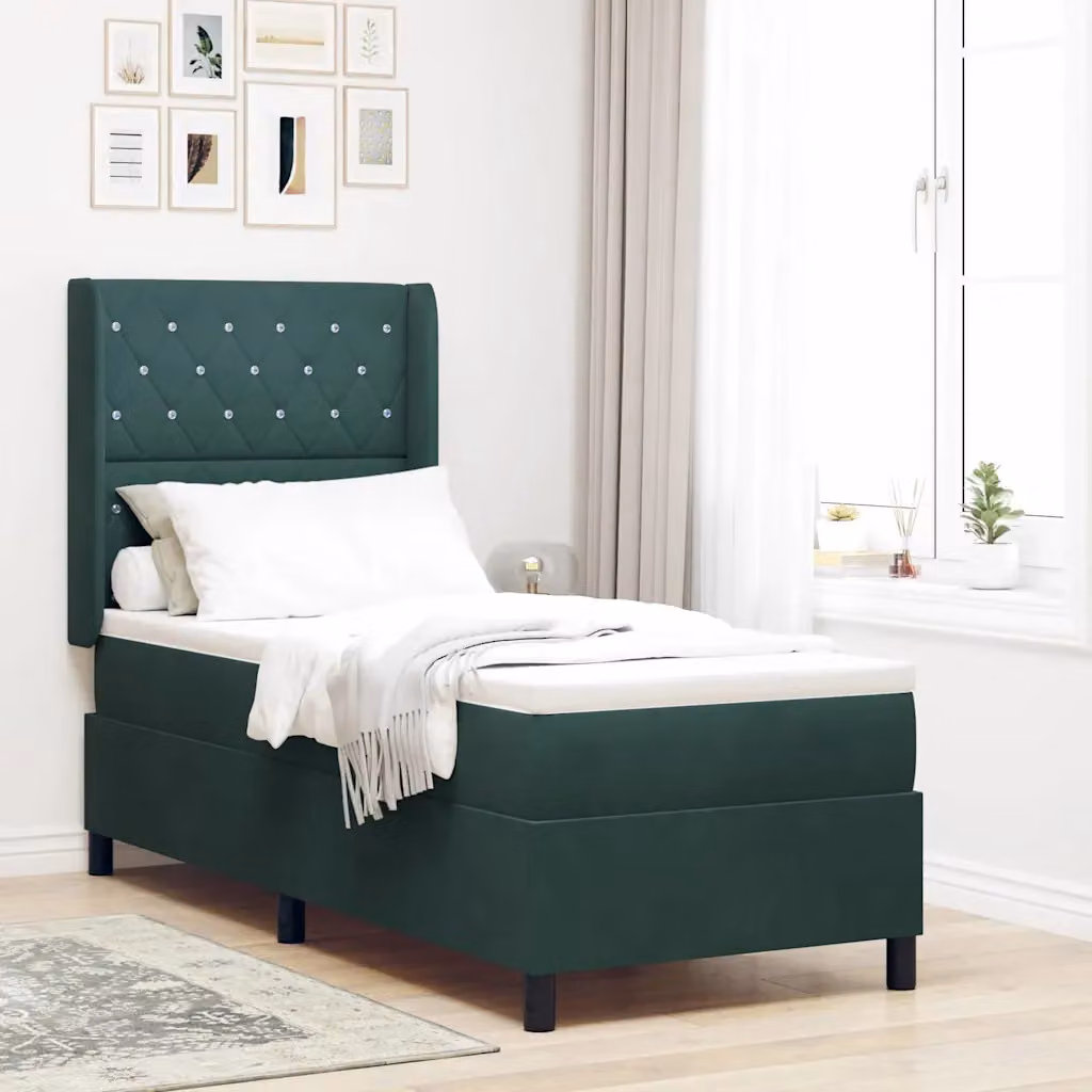 Letto a molle con materasso vidaXL in velluto verde con illuminazione sottostante e porta USB, L/P: 80 x 200 cm
