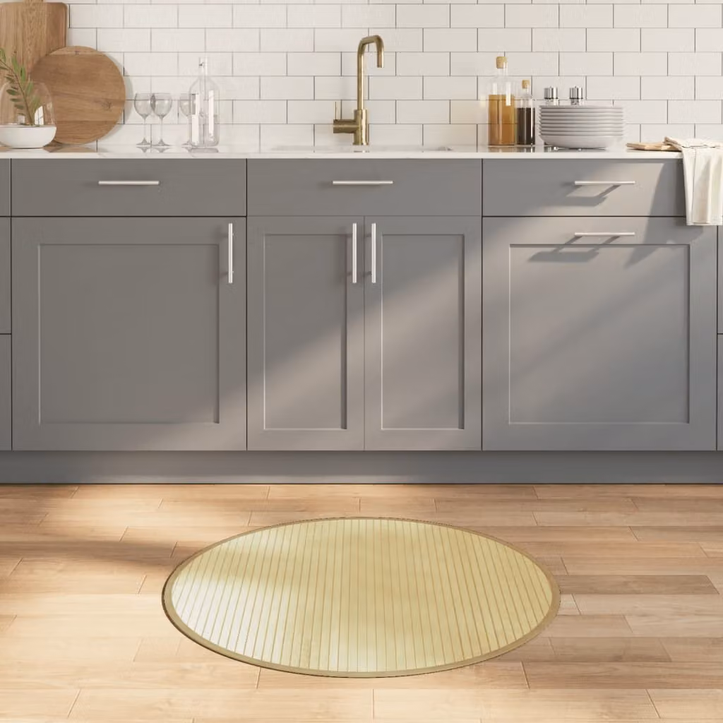 Tappeto rotondo moderno vidaXL in bambù e polipropilene, colore beige, diametro: 80 cm