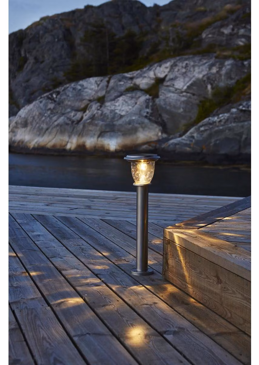 Luce solare a LED 'Pireus' - acciaio inox - LED bianco caldo - H: 61cm - P: 19cm - sensore crepuscolare