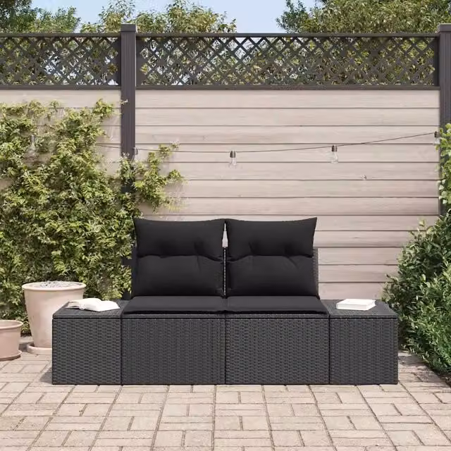 Divano da giardino-Sofa da Giardino-Divano da esterno Nero 123 x 62 x 69cm polyrattan 474690