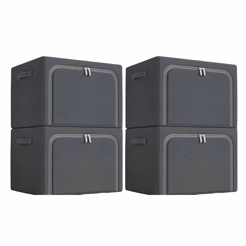 set di 4 scatole portaoggetti in tessuto Oxford, impermeabile, pieghevole, 100L, scomparti, per vestiti e guardaroba, senza finestra, grigio scuro
