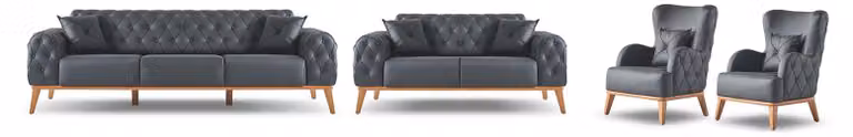 Schwarze Arbeitszimmer Garnitur Luxuriöser Dreisitzer 2-Sitzer 2x Sessel