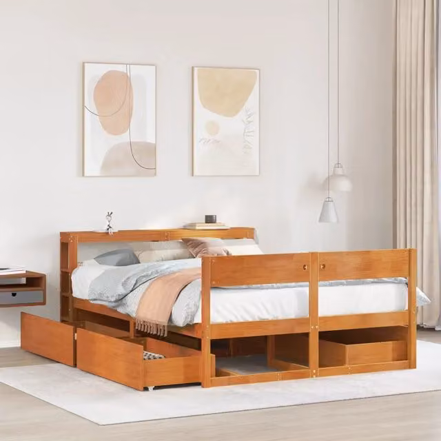 Letto senza Materasso Marrone Cera 135x190 cm in Legno di Pino 3306398