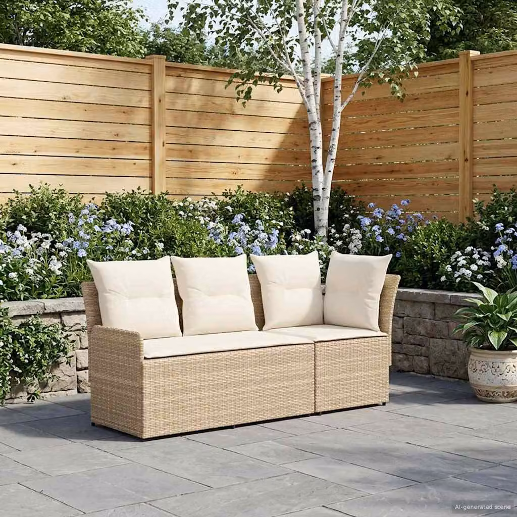 Set di 2 divani angolari da giardino vidaXL in polyrattan beige con cuscini inclusi