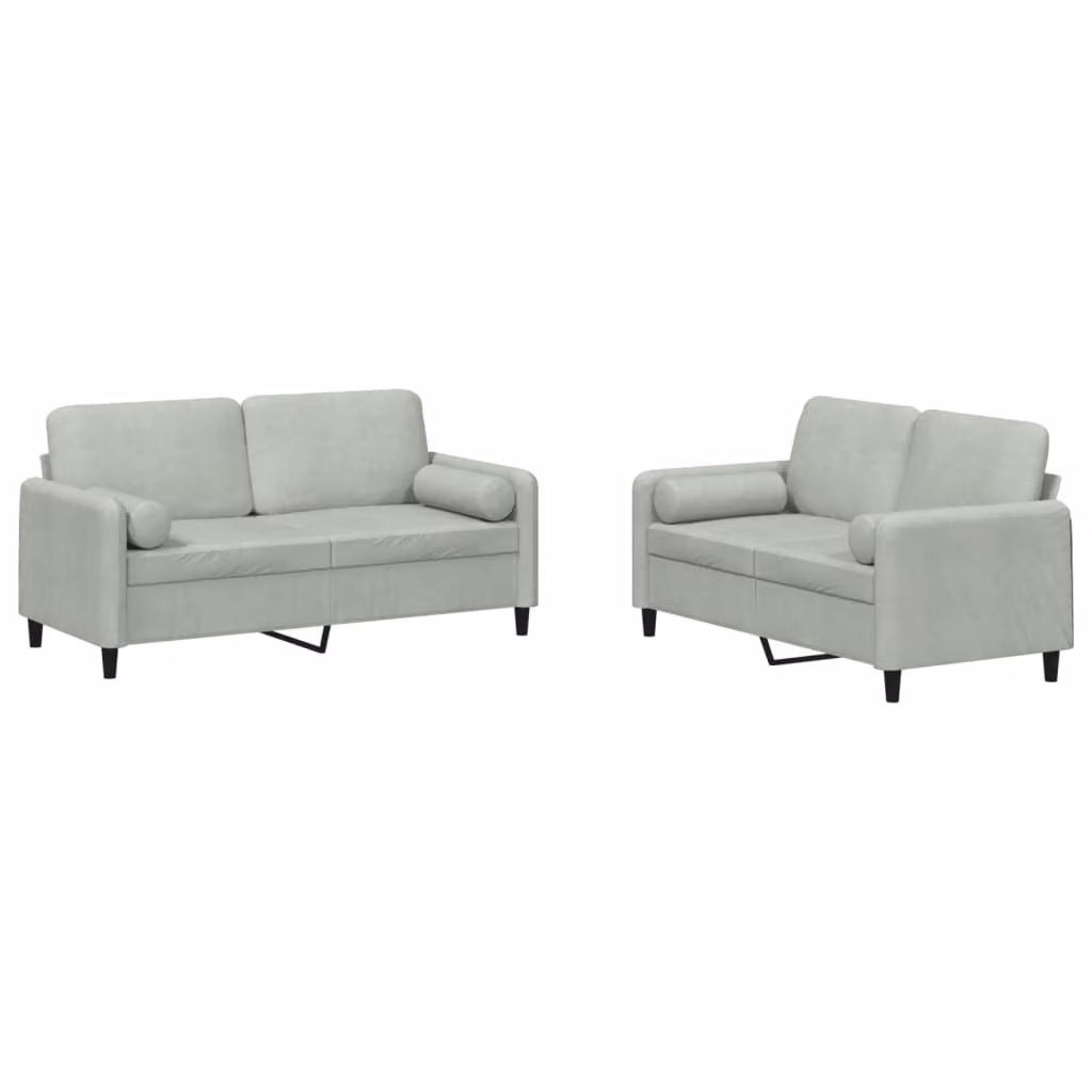 Set di Divani 2 pz con Cuscini Grigio Chiaro in Velluto
