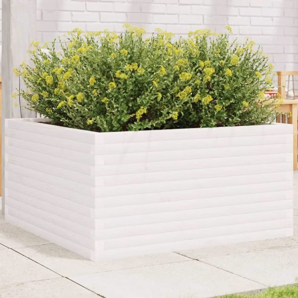 Fioriera da giardino vidaXL in legno massello di pino, colore bianco, L 90 cm x P 90 cm x H 46 cm