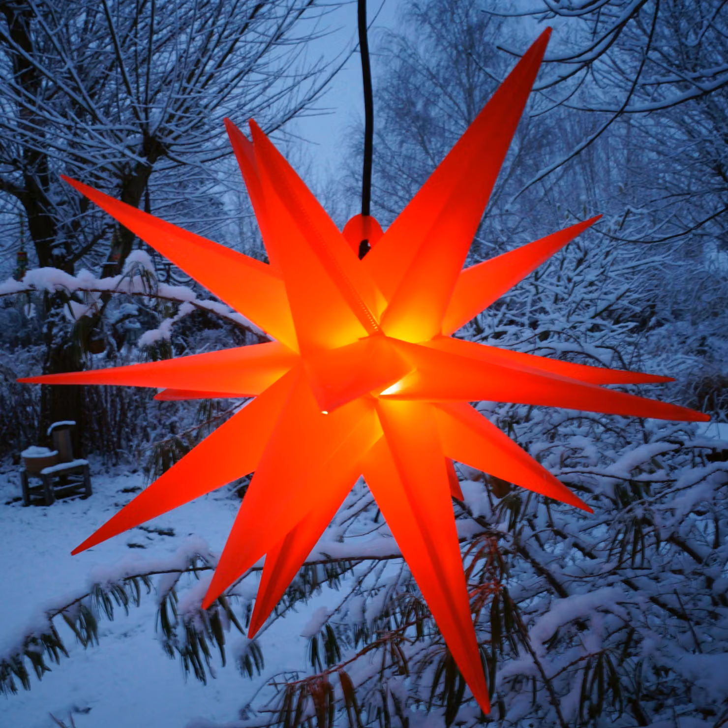 stella 3D a batteria da esterno Kaspar, stella di Natale, stella pieghevole con 18 punte Incl. cavo da 7 m e lampadina LED - Ø 35 cm 4xAA rosso, plastica, stella di Natale, stella dell'Avvento