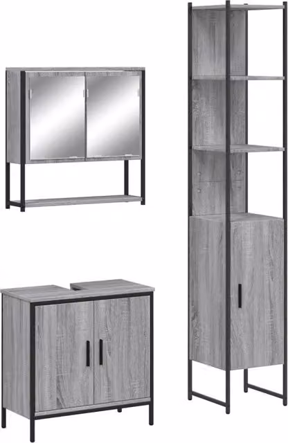 Set Mobili da Bagno | Armadio da bagno 3 pz Grigio Sonoma in Legno Multistrato