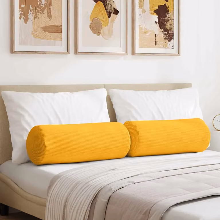 Set di 2 cuscini a rullo vidaXL in velluto a coste giallo, Ø 25 x 70 cm