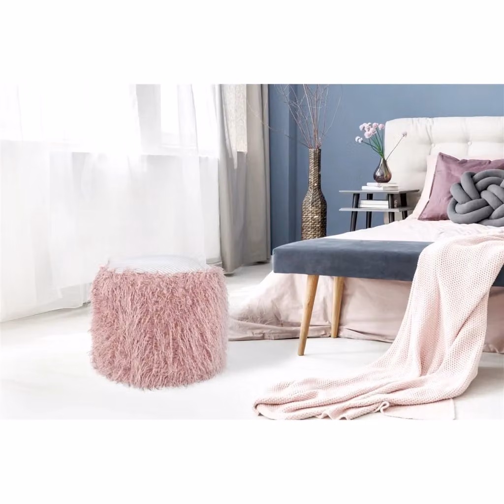 Pouf decorativo Bobtail KENDRA HOME in pelliccia sintetica rosa e grigio, forma cilindrica – 2