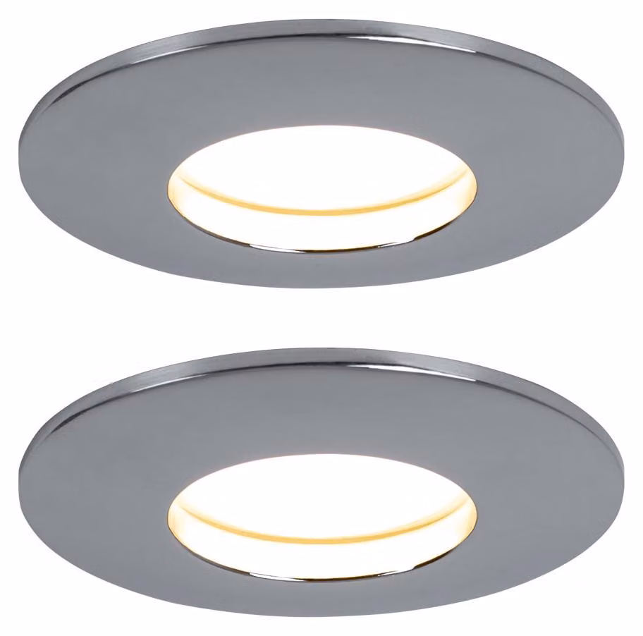 Set di 2 faretti LED da incasso, rotondi, cromati, diametro 8,3 cm
