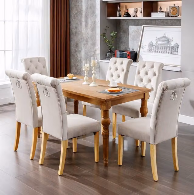Set di 6 sedie da pranzo 63x43x100 cm in velluto beige, schienale capitonné