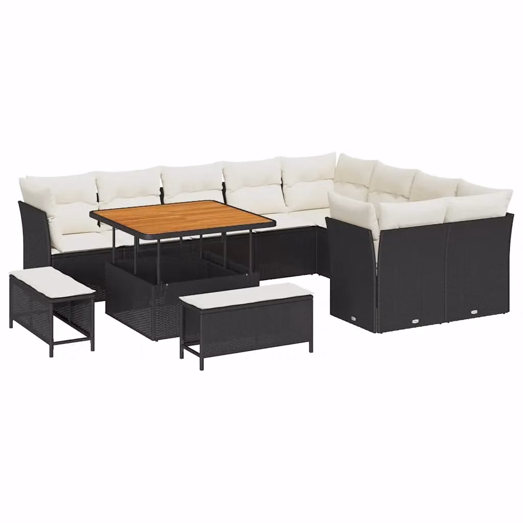 Set Divano da Giardino vidaXL a 9 Posti a Forma a U con Tavolino e Ottoman, Colore Nero e Beige – 2