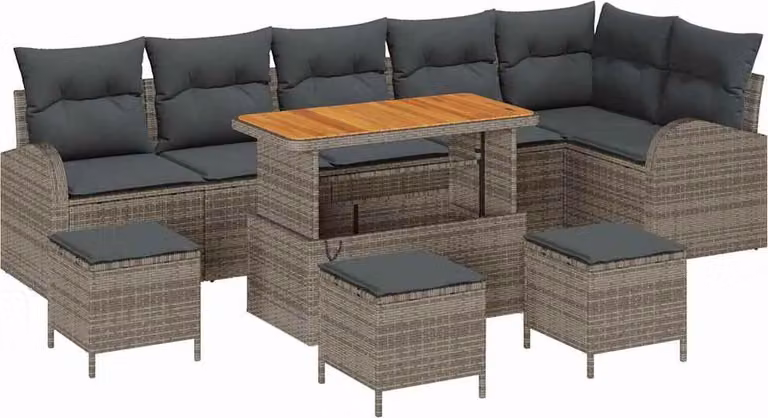 Set Divano da Giardino con cuscino 10 pcs Grigio polyrattan