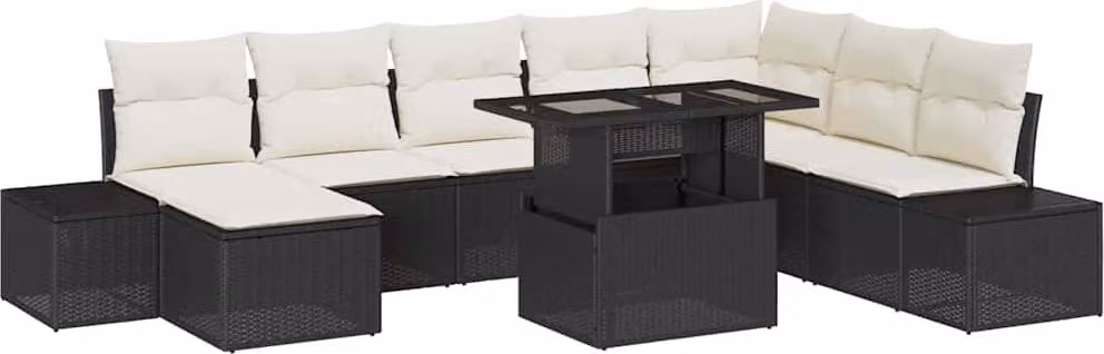Set Divano da Giardino con archiviazione 9 pcs Nero Poly Rattan