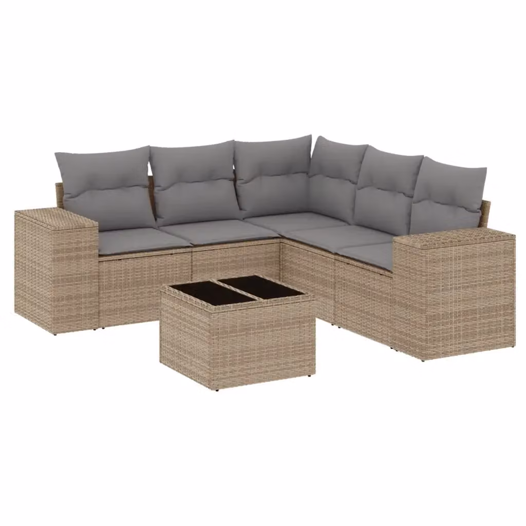 vidaXL Set Divano da Giardino a L 6 pz con Cuscini Beige e Tavolino in Polyrattan e Acciaio – 2