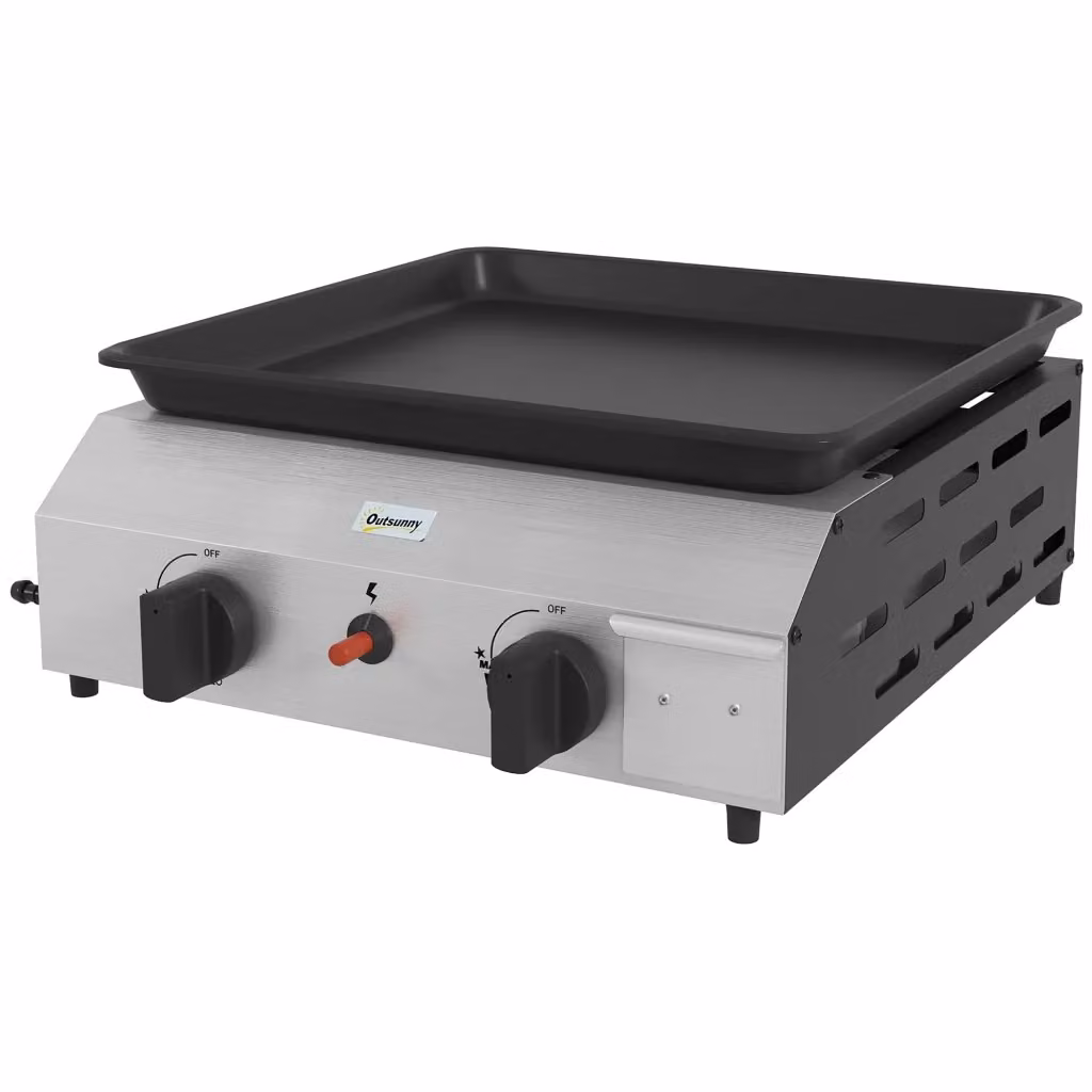 Barbecue a Gas Minimal Argento con 2 Bruciatori da 4.8kw e Superficie Antiaderente – 2