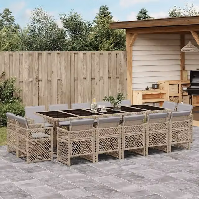 Set Pranzo da Giardino vidaXL in Polyrattan con Cuscini Beige, Nero e Grigio, 15 Pezzi – 1