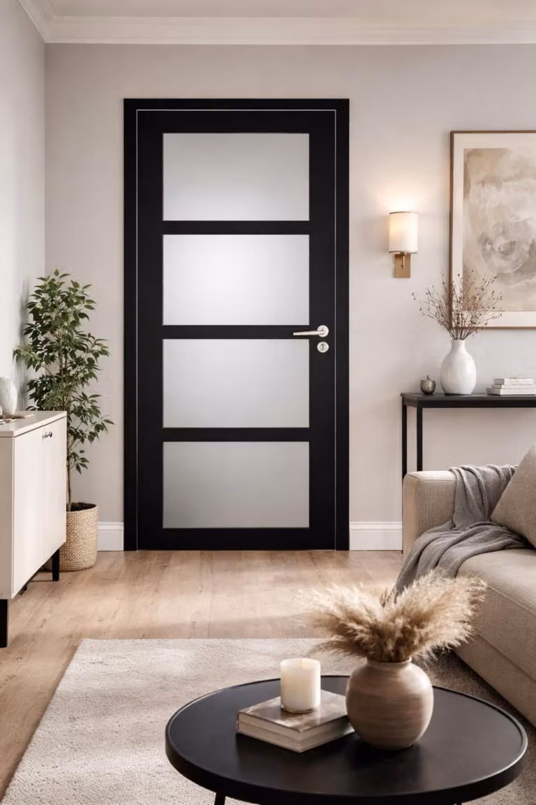 Blocco porta Telia nero con vetro H204 x L83 cm, lato tavolo P.gauche, maniglia Pomerol GD MENUISERIES