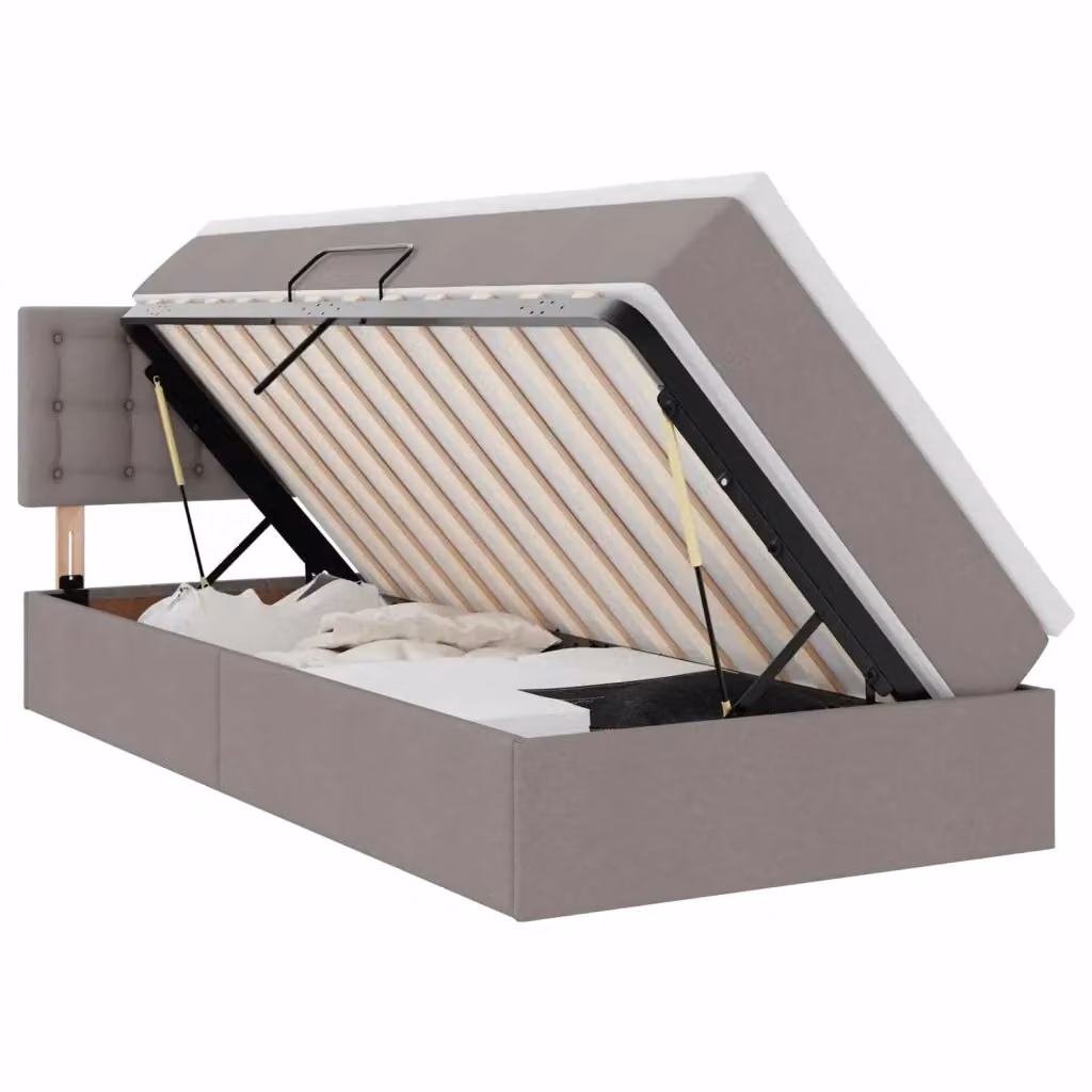 Letto con contenitore e illuminazione LED vidaXL, colore beige/grigio, L: 90 cm, P: 190 cm – 2