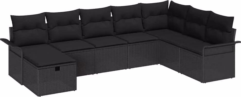 Set Divano da Giardino con cuscino 8 pcs Nero Poly Rattan