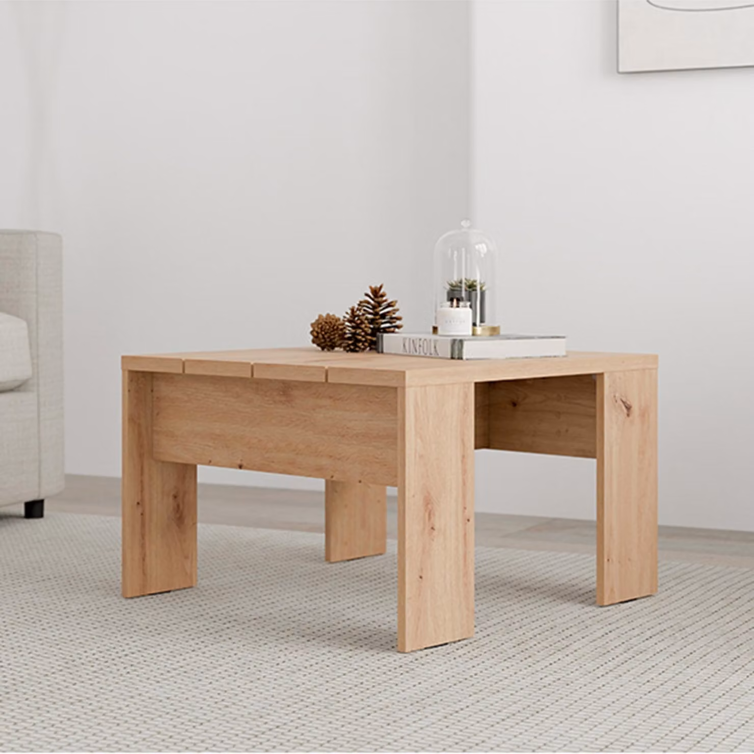 Magre - Tavolino da Salotto, 67x67x43h cm Marrone Rovere Nodi, Forma Quadrato