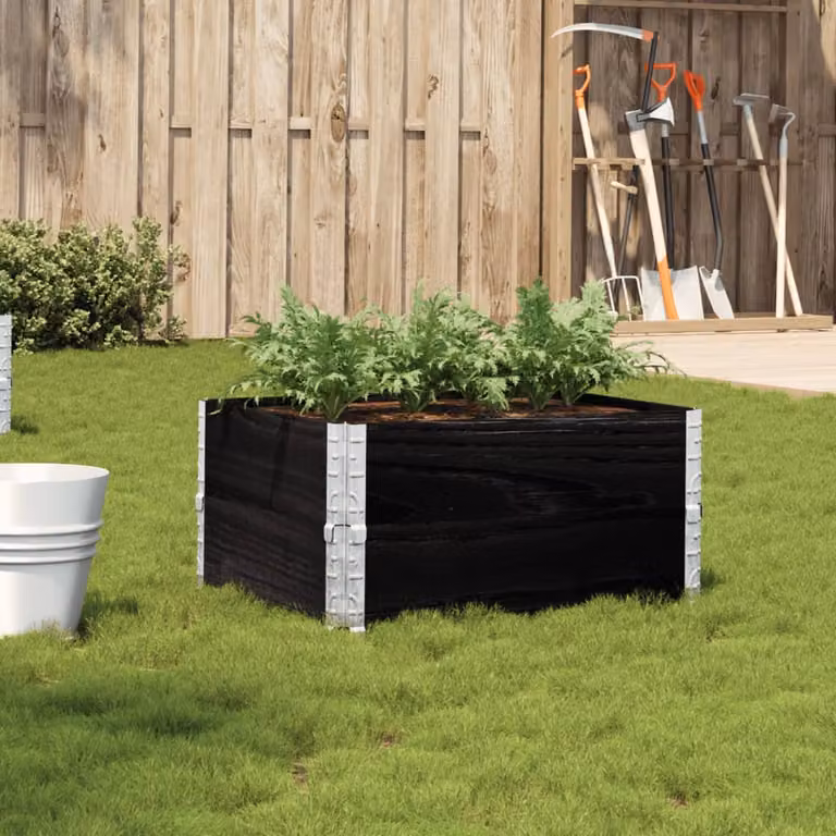 vidaXL Fioriera da Giardino Nera in Legno e Metallo L: 80 cm, P: 60 cm, H: 41 cm