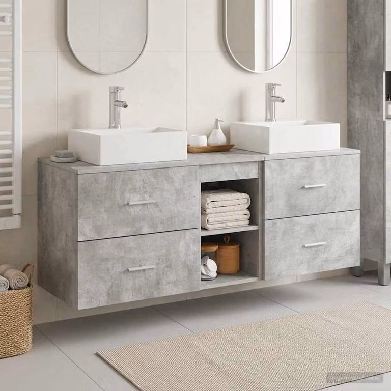 Set di armadi da bagno moderni vidaXL in 3 pezzi, colore grigio opaco, L/P/H: 129 x 41 x 79,5 cm