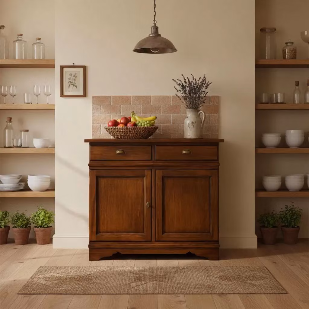 Madia credenza Mobili 2G in legno di tiglio con 2 ante, colore marrone, L: 105 cm, P: 52 cm, H: 94 cm – 2
