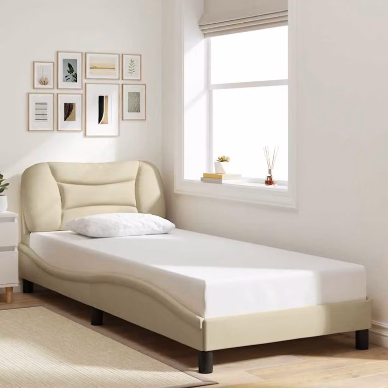 Giroletto senza materasso Hvar vidaXL in tessuto beige con doghe in legno 90x200 cm