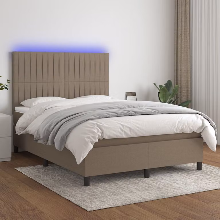 Maison Exclusive - Letto a Molle con Materasso e LED Tortora 140x200 cm in Tessuto