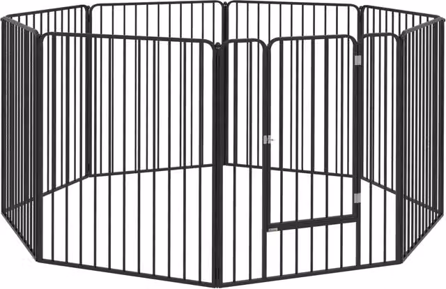 Box per cani modulabile da interno ed esterno in metallo nero con 8 pannelli e 9 picchetti, L/P/H: 164 x 164 x 100 cm