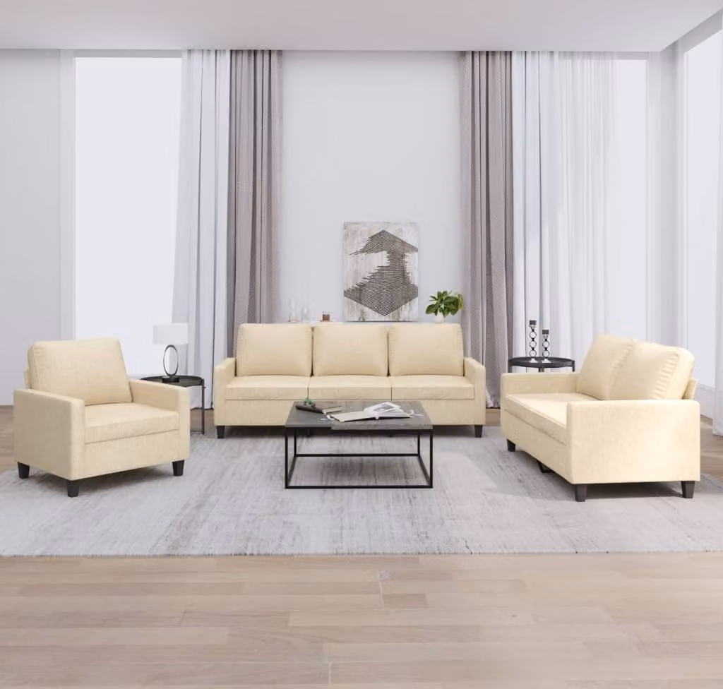 Maison Exclusive - Set divano a 3 pezzi con cuscini in tessuto color crema