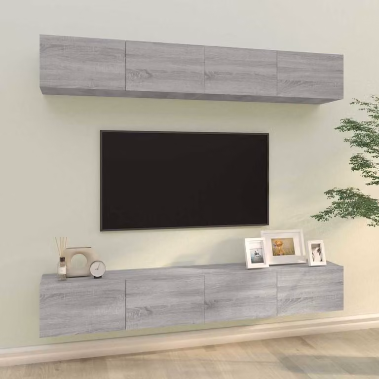 Set di 4 Mobili Porta TV a Parete vidaXL in MDF Grigio per Soggiorno L 100 cm x P 30 cm x H 30 cm