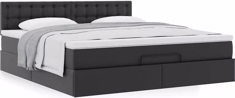 Struttura Letto Pouf con Materasso Nero 160x200 cm Pelle finta