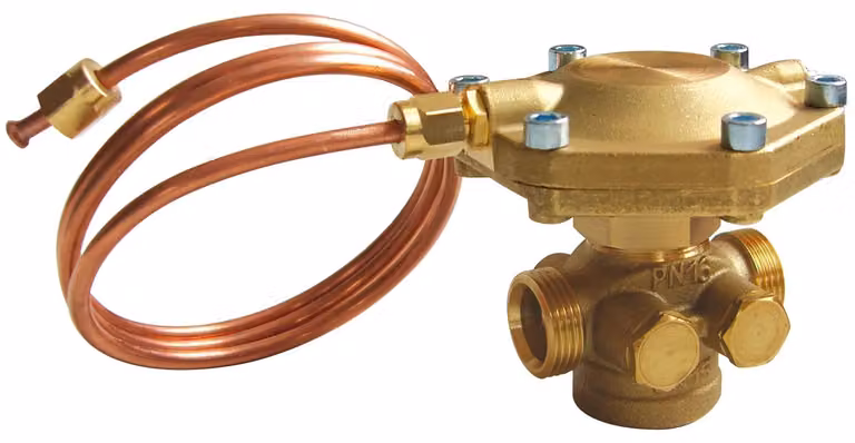 Regolatore di pressione differenziale Herz, DN15, G3/4", pressione differenziale fissa di 13 kPa, portata da 50 a 900 l/h, corpo in ottone, confezione da 1 pezzo.