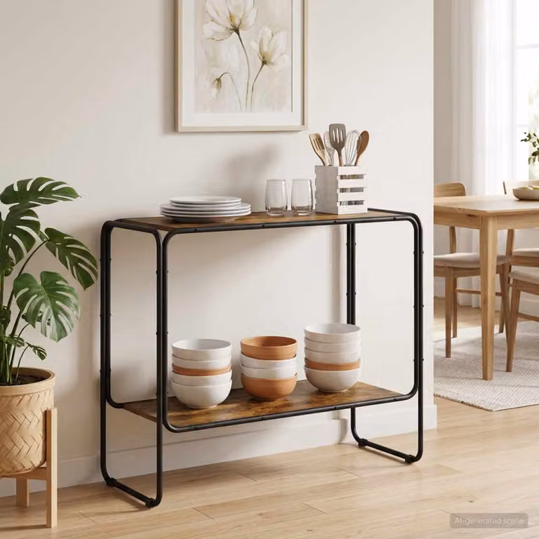 Credenza stile industrial vidaXL in legno e metallo colore rovere fumo L: 93.5 cm, P: 38 cm, H: 75 cm